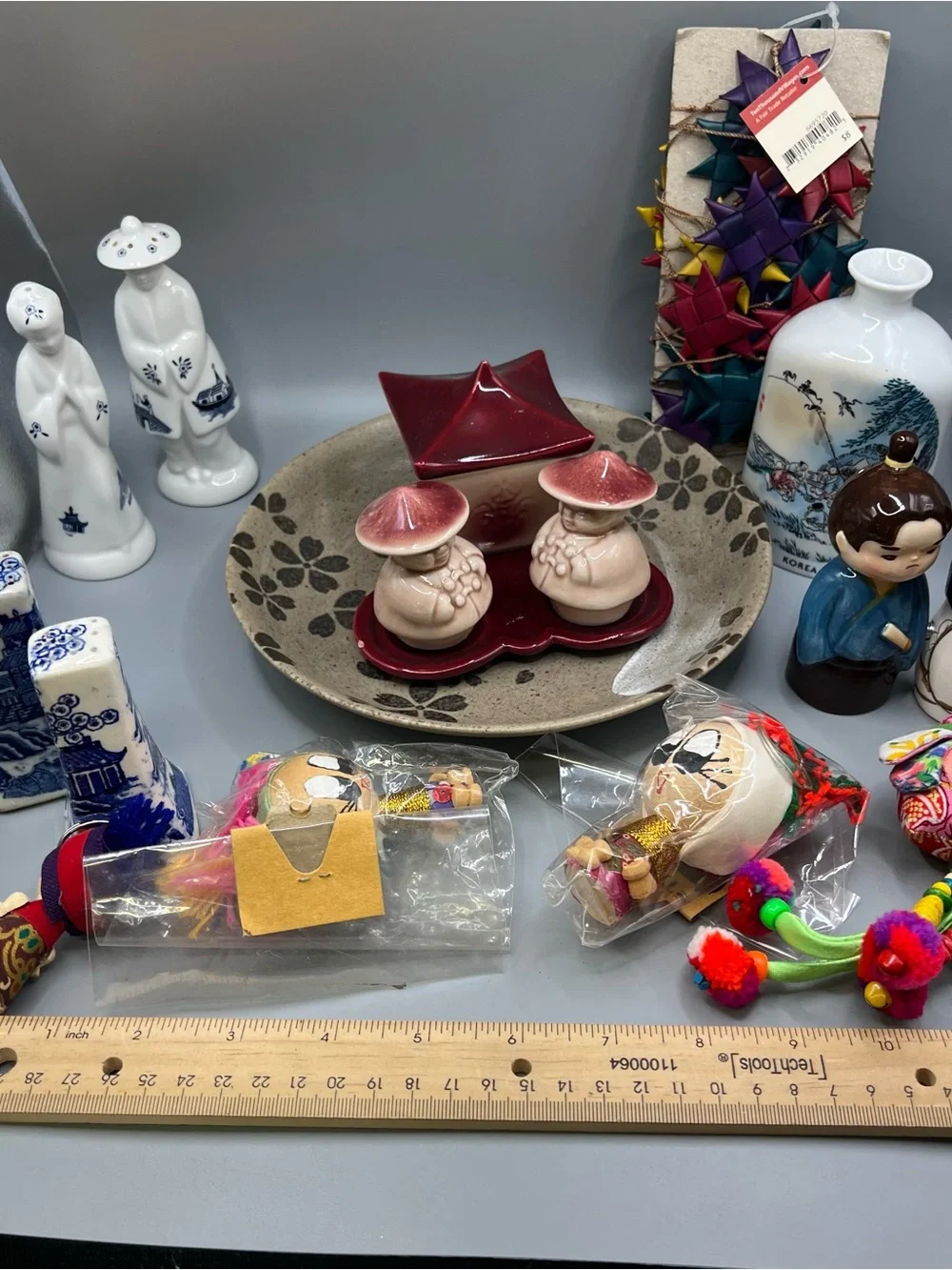 Huge Lot Of Asian Items Salt And Pepper Shakers Plate Keychains Handmade